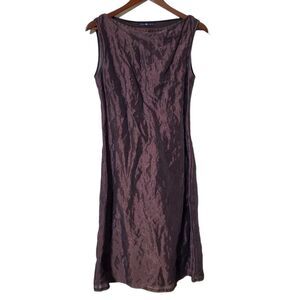 Ron Leal Y2K Crinkle Dress Size M Iridescent Brown Sheath Sleeveless Lined Women